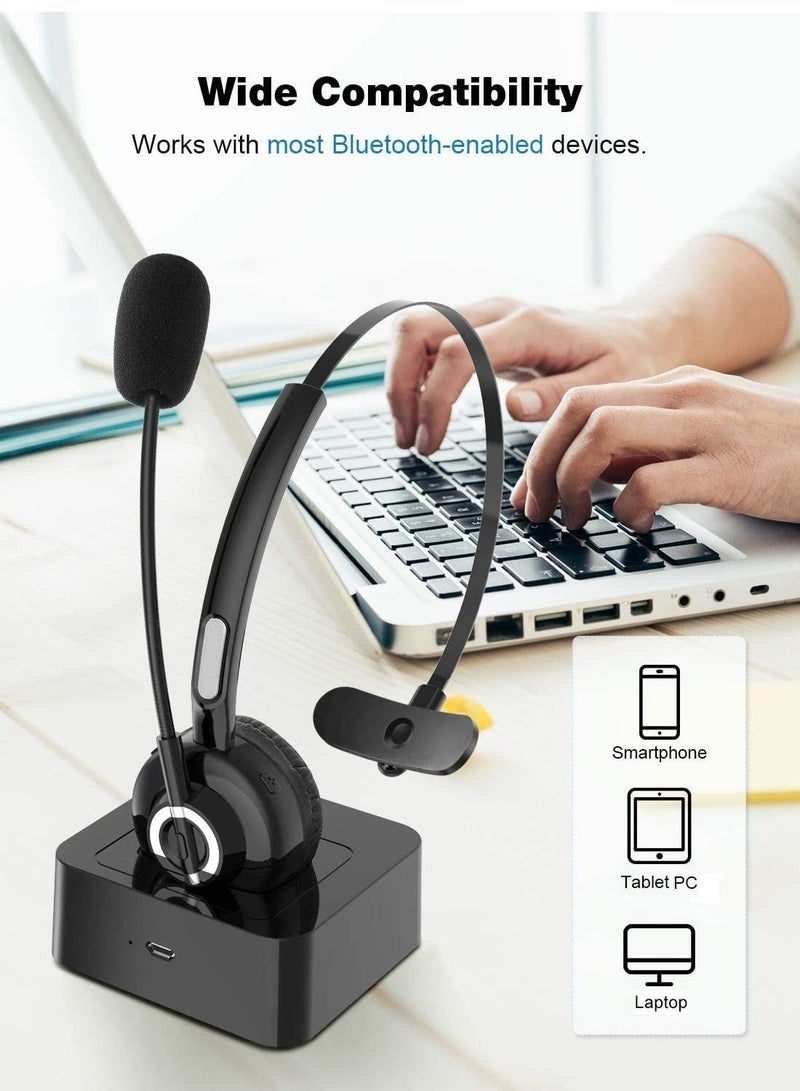 Captaintech Bluetooth Headset with Noise Canceling Microphone Wireless Handsfree Headphone for Laptop Cell Phone Tablet Call Center Office Meeting Online Class - Image 4