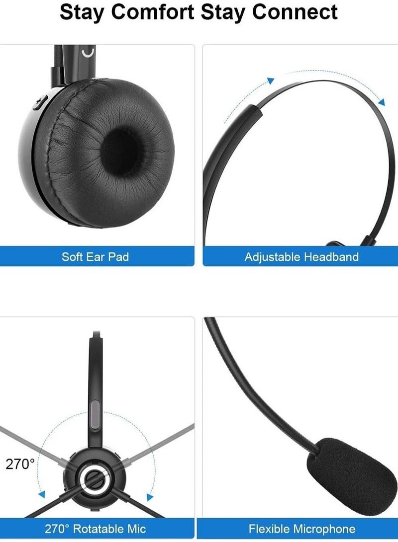 Captaintech Bluetooth Headset with Noise Canceling Microphone Wireless Handsfree Headphone for Laptop Cell Phone Tablet Call Center Office Meeting Online Class - Image 2