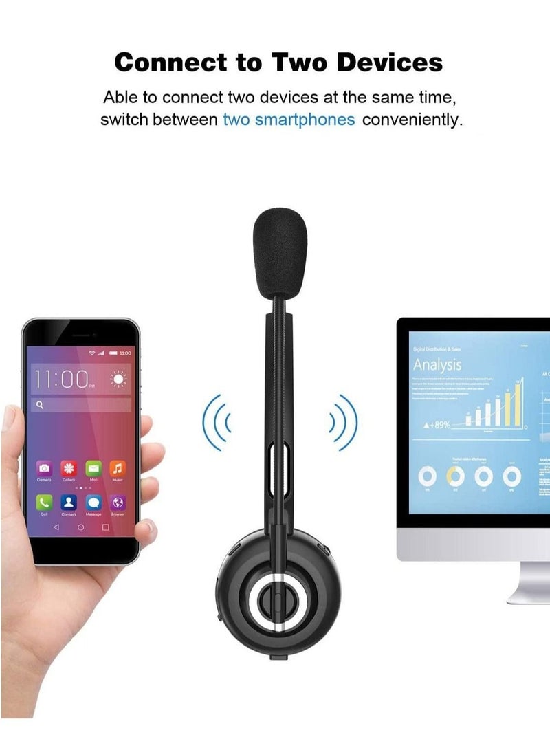 Captaintech Bluetooth Headset with Noise Canceling Microphone Wireless Handsfree Headphone for Laptop Cell Phone Tablet Call Center Office Meeting Online Class - Image 3