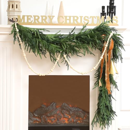 Jutom 6 Feet Christmas Deluxe Norfolk Pine Garlands Realistic Norfolk Pine Faux Greenery Garlands for Holiday Mantle Table Indoor Outdoor Wedding Christmas Decor2 Pcs