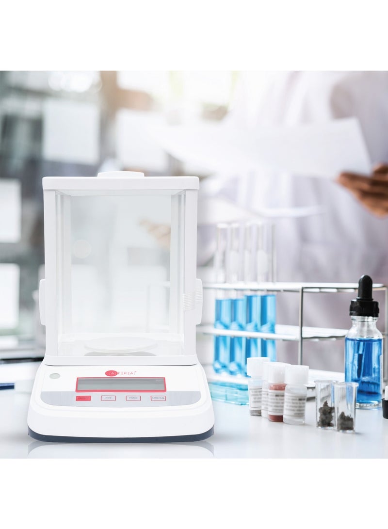 عفرا ميزان تحليلي AFQS-320001EM - ميزان مختبري رقمي عالي الدقة بسعة 300 جرام، بدقة 0.001 جرام مع زجاج أمامي مضاد للكهرباء الساكنة، ومستشعر كهرومغناطيسي، ومعايرة خارجية وبطارية قابلة لإعادة الشحن - Image 2