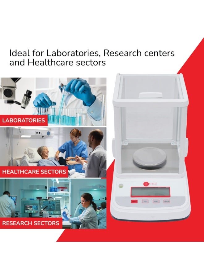 عفرا ميزان تحليلي AFQS-320001EM - ميزان مختبري رقمي عالي الدقة بسعة 300 جرام، بدقة 0.001 جرام مع زجاج أمامي مضاد للكهرباء الساكنة، ومستشعر كهرومغناطيسي، ومعايرة خارجية وبطارية قابلة لإعادة الشحن - Image 5