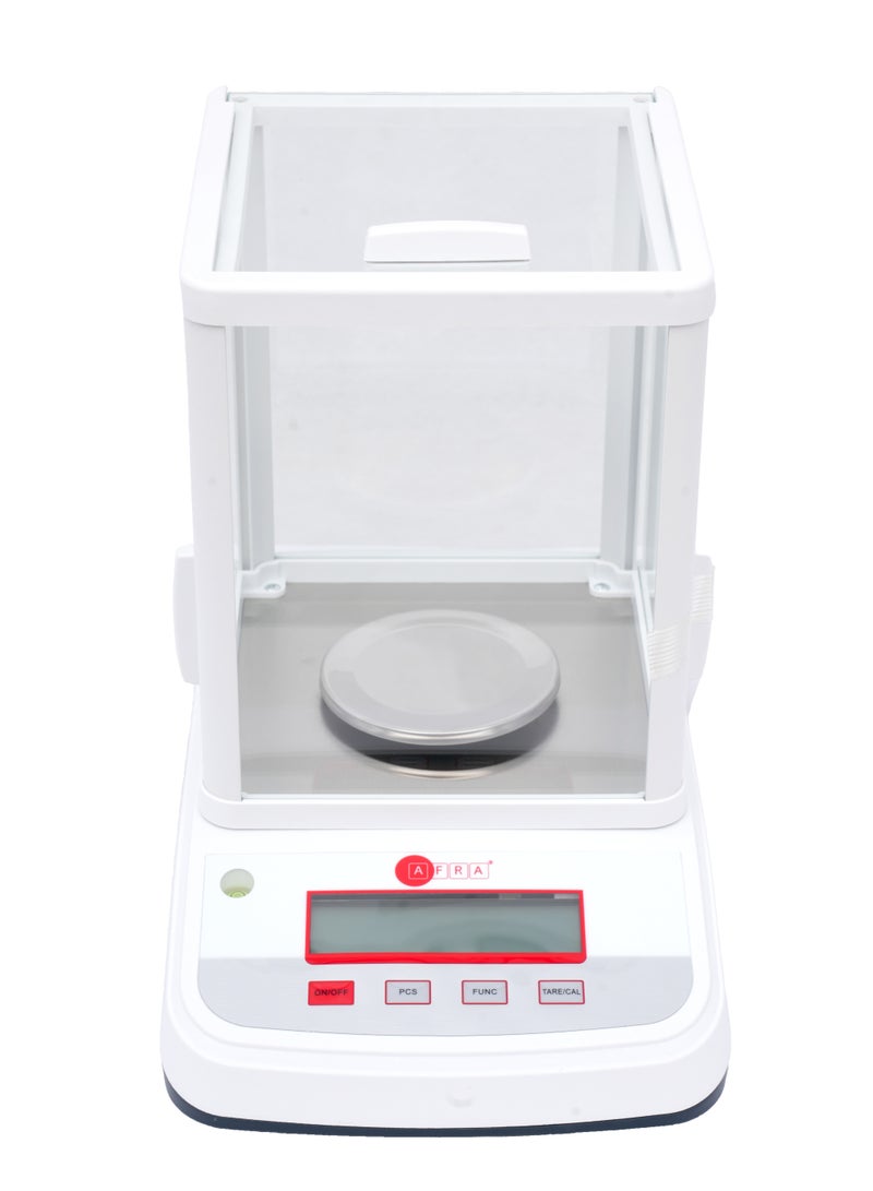 عفرا ميزان تحليلي AFQS-320001EM - ميزان مختبري رقمي عالي الدقة بسعة 300 جرام، بدقة 0.001 جرام مع زجاج أمامي مضاد للكهرباء الساكنة، ومستشعر كهرومغناطيسي، ومعايرة خارجية وبطارية قابلة لإعادة الشحن - Image 1
