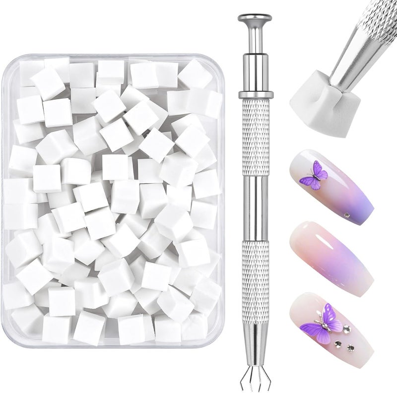 LOPHE 100 PCS Nail Sponges for Ombr Nail Art Spong with 1 Metal Grabber Nails Art Tools for Gradient Nail Designs Diy Nails Salon Accessories