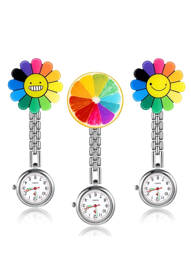 Nurse Fob Watch, Hanging Doctor Pocket Watch with Fixed Clip Pin Brooch for Women Doctor Nurse Paramedic Sunflower 3 Pieces - Image 1