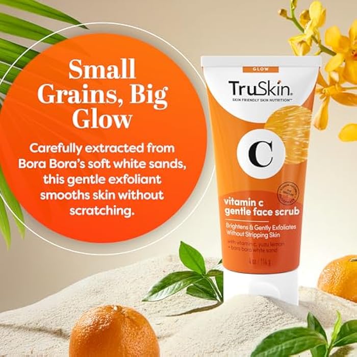 TruSkin Vitamin C Gentle Face Scrub - Brightening Daily Face Exfoliator for All Skin Types - Softens & Smooths Skin with Vitamin C, Yuzu Lemon, and Exfoliating Bora Bora White Sand - 4 Fl. Oz - Image 5
