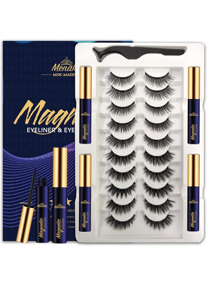 MENAKA - Magnetic Eyelashes Magnetic Lashes With Eyelinermagnetic Lashes Natural Looking10 Pairs Reusable Magnetic Eyelashes Kitfalse Eyelashescrueltyfree(4 Tube Of Liner) - Image 1