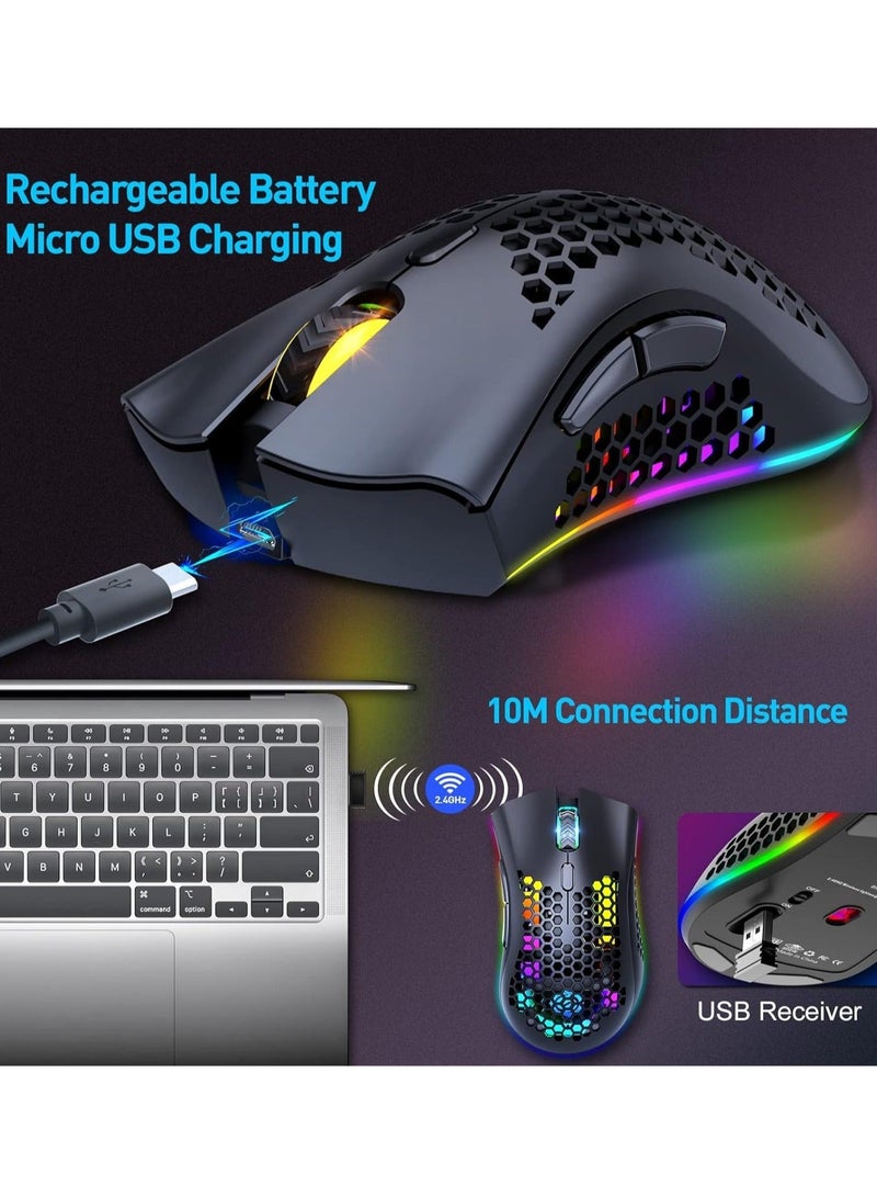 BM600 Wireless Lightweight Computer Gaming Mouse, 2.4G Wireless Rechargeable, Cellular Case, USB Receiver, Adjustable DPI, Ergonomic RGB Gaming Mouse. - Image 2