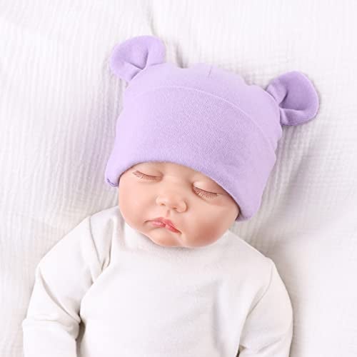 PESAAT Newborn Hospital Hat 0-12Months Preemie Boys Girls Beanie Solid Infant Baby Hats Autumn Winter (4Pack-B, 0-6 Months) - Image 5