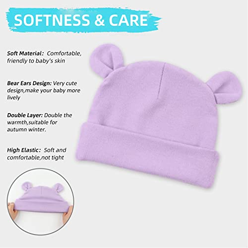 PESAAT Newborn Hospital Hat 0-12Months Preemie Boys Girls Beanie Solid Infant Baby Hats Autumn Winter (4Pack-B, 0-6 Months) - Image 3