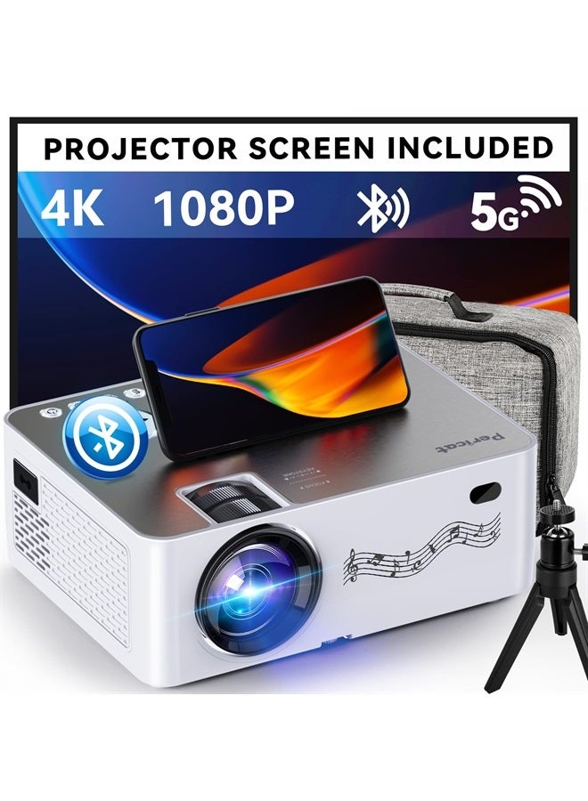 pericat Projector with WiFi and Bluetooth, 5G WiFi, Native 1080P/12000L Video Projector with Screen, 4K Support Outdoor Projector, 350'' Display Phone Projector with Carry Bag for iPhone,TV Stick, Mac  - Image 1