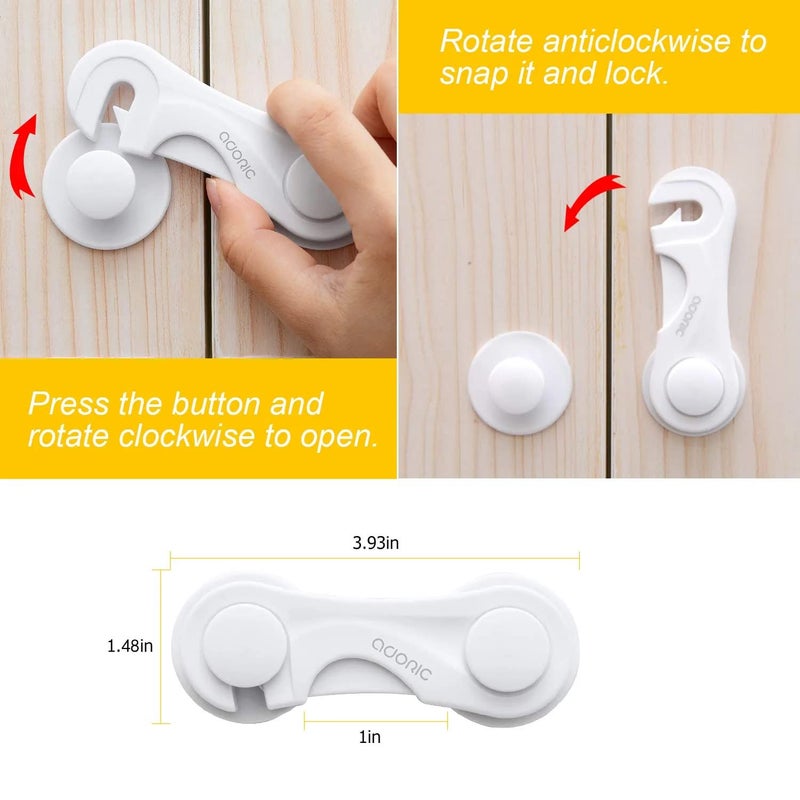 Adoric Child Safety Cabinet Locks, Adoric Baby Child Proof Cabinet Kitchen System, Drawers, Adjustable Strap, No Tools or Drilling and Strong Adhesive (8-Pack White) - Image 3