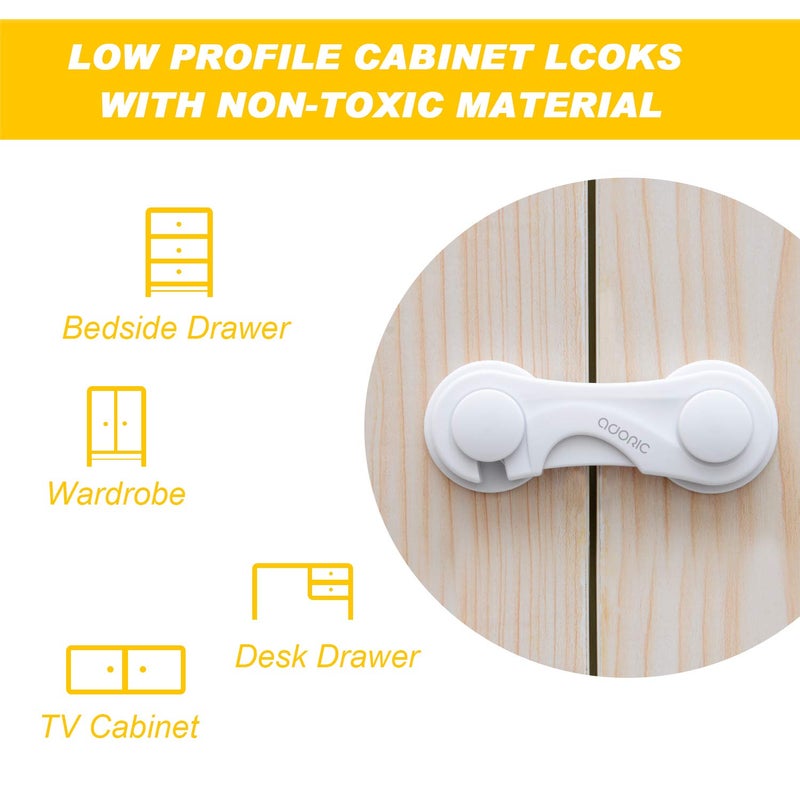 Adoric Child Safety Cabinet Locks, Adoric Baby Child Proof Cabinet Kitchen System, Drawers, Adjustable Strap, No Tools or Drilling and Strong Adhesive (8-Pack White) - Image 2