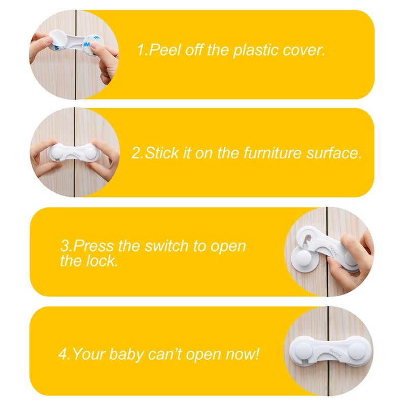 Adoric Child Safety Cabinet Locks, Adoric Baby Child Proof Cabinet Kitchen System, Drawers, Adjustable Strap, No Tools or Drilling and Strong Adhesive (8-Pack White) - Image 5