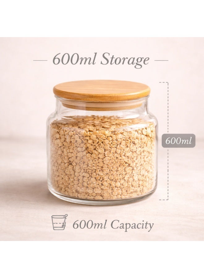 Honey Bee Glass Storage Jar 600ML with Bamboo Lid Airtight Container - Clear Food Storage Jar for Kitchen, Snacks, Sugar, Coffee, Spices - Glass Canister with Silicone Seal for Fresh Storage - Image 2