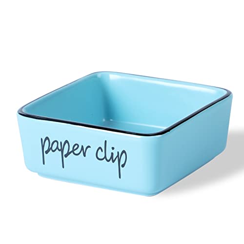 ONTUBE Ceramic Farmhouse Paper Clip Holders for Desk 3.3 Inch, Turquoise - Image 1