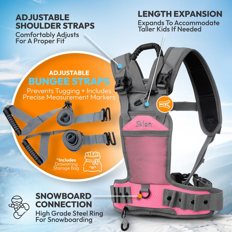 Sklon Ski and Snowboard Harness Trainer for Kids - Teach Your Child the Fundamentals of Skiing and Snowboarding - Premium Training Leash Equipment Prepares Them to Handle the Slopes (Pink Snowflake) - Image 2