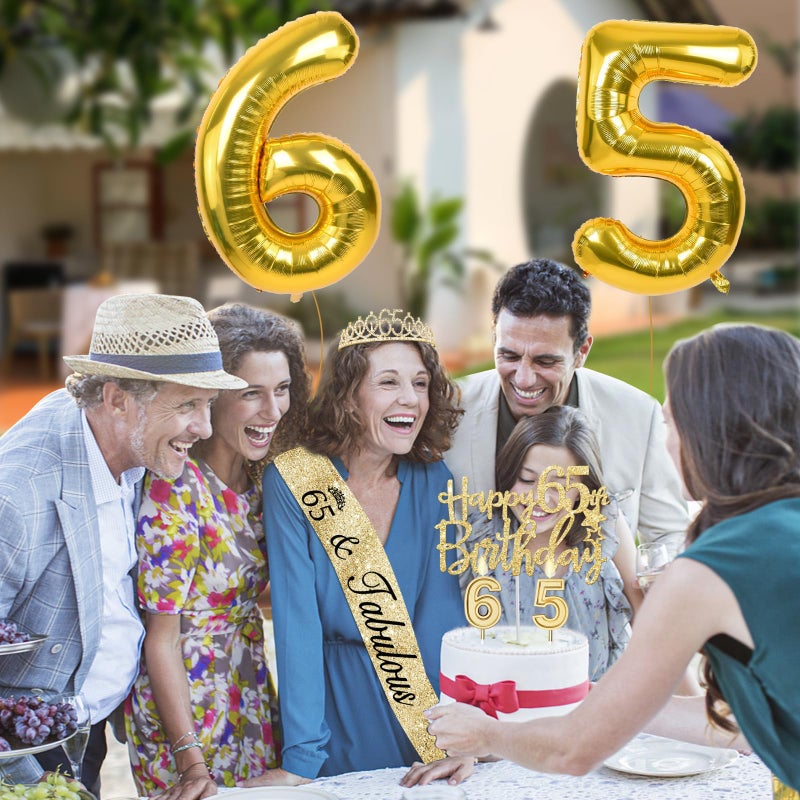 YeohJoy 65th Birthday Decorations for Women with Tiara and Sash, Candles and Cake Topper, Number Balloons, 65th Birthday Gifts for Women - Image 2