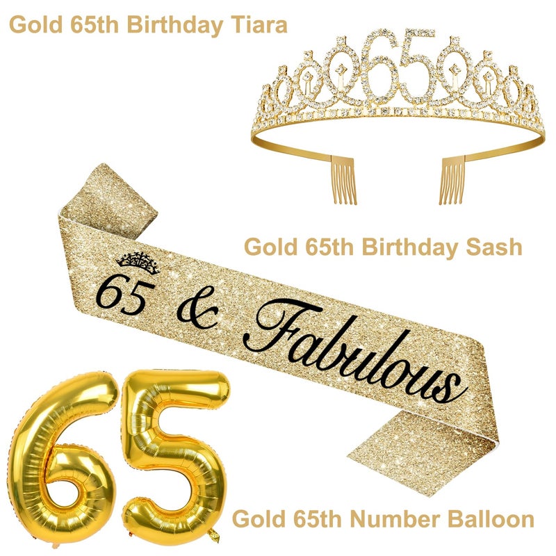 YeohJoy 65th Birthday Decorations for Women with Tiara and Sash, Candles and Cake Topper, Number Balloons, 65th Birthday Gifts for Women - Image 3
