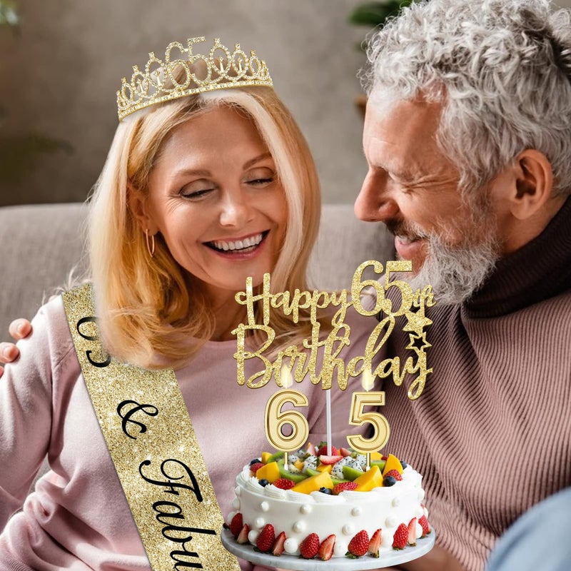 YeohJoy 65th Birthday Decorations for Women with Tiara and Sash, Candles and Cake Topper, Number Balloons, 65th Birthday Gifts for Women - Image 5