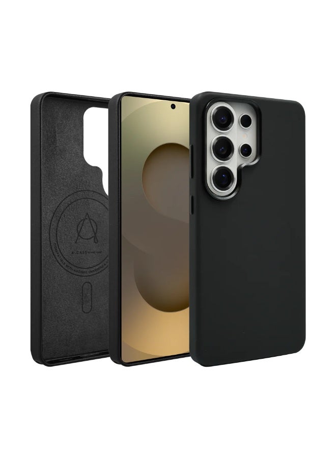 A-Case Caspian Vegan Leather Case for Samsung Galaxy S26 Ultra Slim Lightweight Protective Cover Soft Leather Texture Phone Case – Black - Image 1