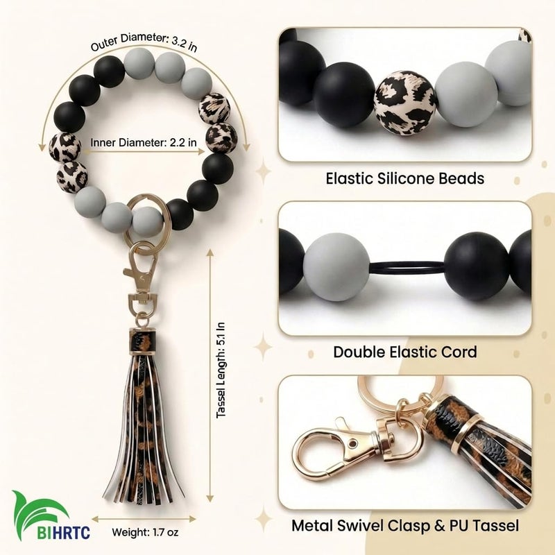 BIHRTC Resin Molds Silicone Keychain PU Leather Tassel Wristlet Bracelet Keychain Beaded Wrislet Portable House Car Keys Ring Holder Wrist Bangle for women Girls - Image 2