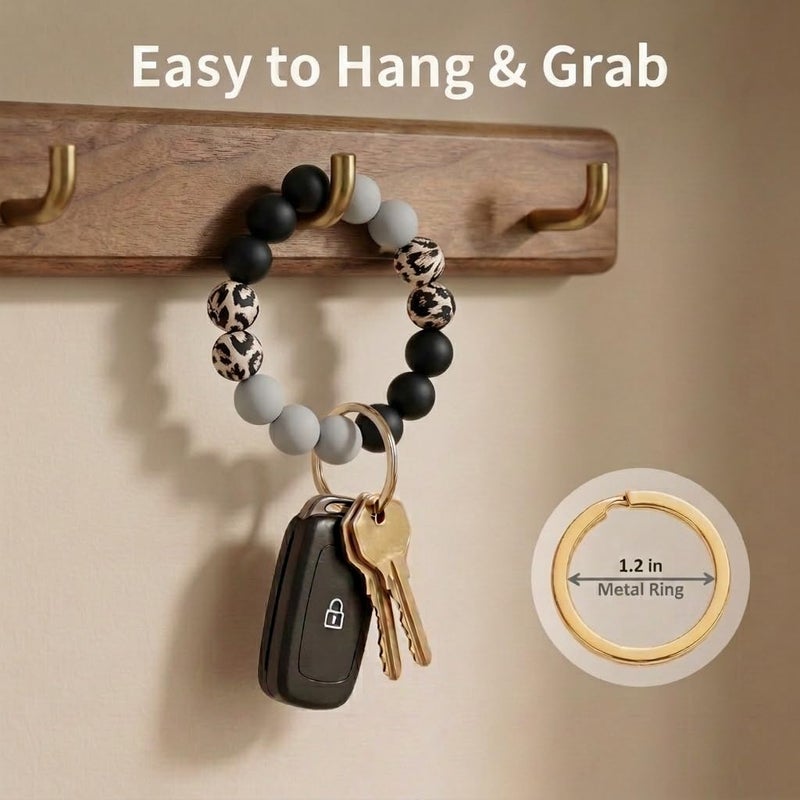 BIHRTC Resin Molds Silicone Keychain PU Leather Tassel Wristlet Bracelet Keychain Beaded Wrislet Portable House Car Keys Ring Holder Wrist Bangle for women Girls - Image 3