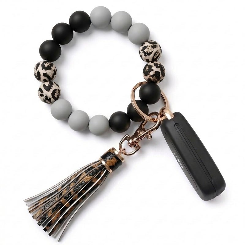 BIHRTC Resin Molds Silicone Keychain PU Leather Tassel Wristlet Bracelet Keychain Beaded Wrislet Portable House Car Keys Ring Holder Wrist Bangle for women Girls - Image 1