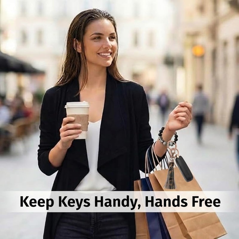 BIHRTC Resin Molds Silicone Keychain PU Leather Tassel Wristlet Bracelet Keychain Beaded Wrislet Portable House Car Keys Ring Holder Wrist Bangle for women Girls - Image 5