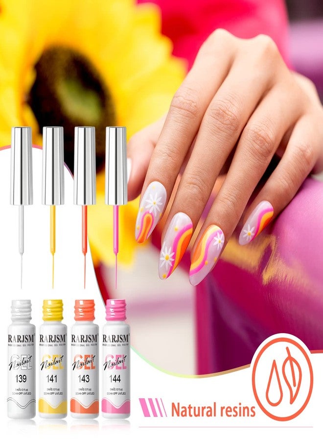 RARJSM Gel Liner Nail Art 24 Pieces 5ml Gel Art Liners for Nails Pink Red Green Yellow Silver Gold Glitter Summer Fall Nude Colors Painting Striping Gelpolish Thin Brush UV Soak off Curing Needed - Image 3