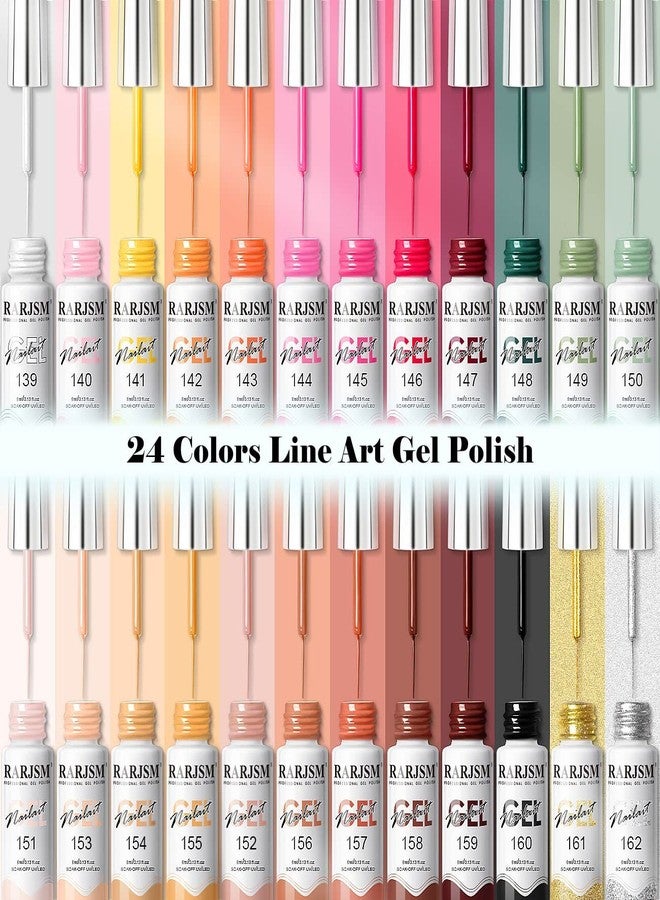 RARJSM Gel Liner Nail Art 24 Pieces 5ml Gel Art Liners for Nails Pink Red Green Yellow Silver Gold Glitter Summer Fall Nude Colors Painting Striping Gelpolish Thin Brush UV Soak off Curing Needed - Image 2