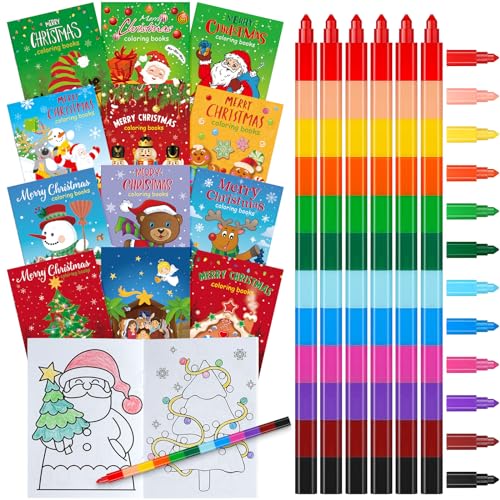 Jectivs 24 Pcs Christmas Coloring Books with 24 Pcs Crayons Bulk for Party FavorXmas Mini Booklets with Stackable Crayons for Christmas Holiday Classroom Reward Goodie Bag Stuffer Supplies - Image 1