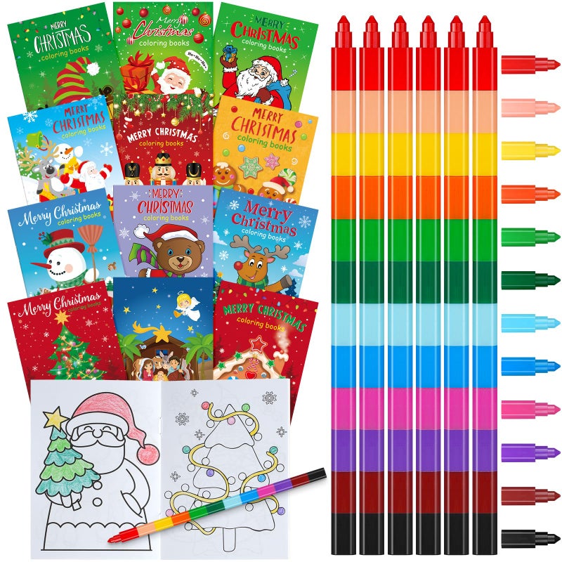 Jectivs 24 Pcs Christmas Coloring Books with 24 Pcs Crayons Bulk for Party FavorXmas Mini Booklets with Stackable Crayons for Christmas Holiday Classroom Reward Goodie Bag Stuffer Supplies - Image 2