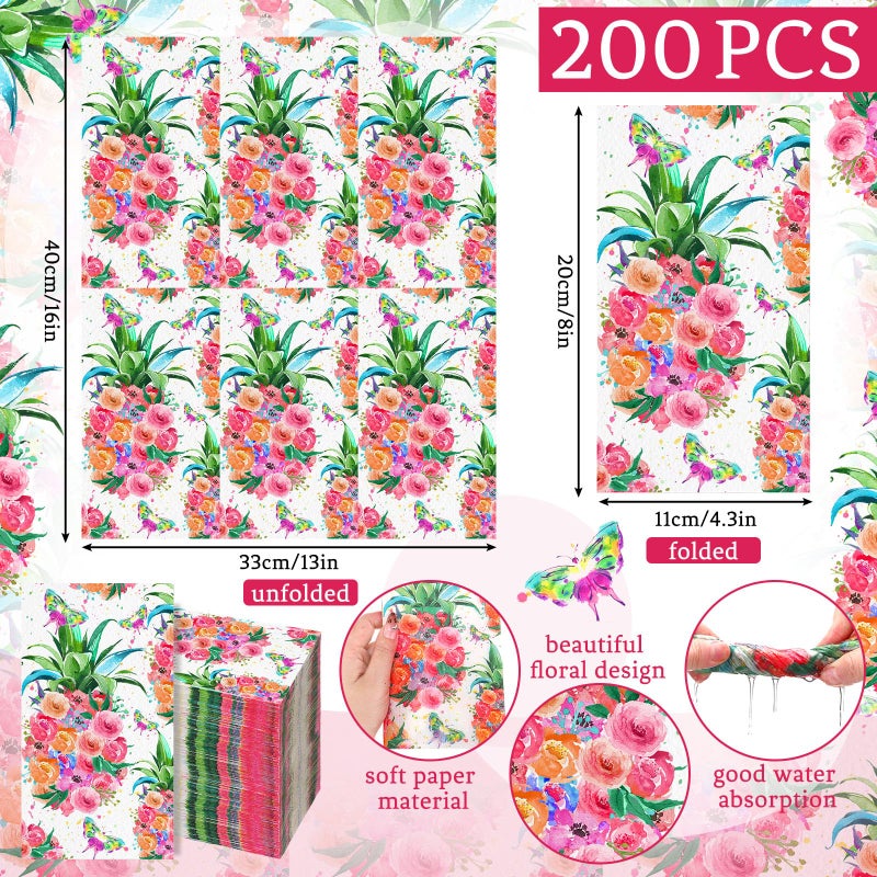 Epakh 200 Pcs Bulk Hawaiian Tropical Napkins Paper Guest Towels 2 Ply Disposable Pineapple Flower Napkins Dinner Decorative Hand Towels for Bathroom Wedding Summer Beach Holiday Party  7.9 x 4.3"" - Image 3