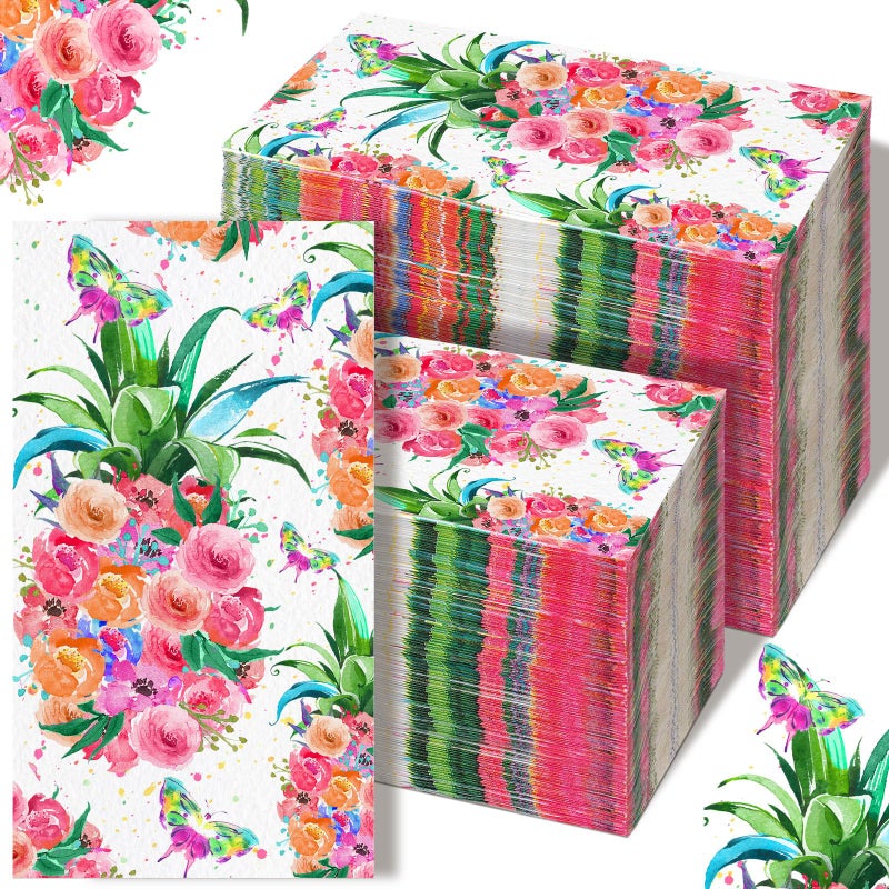 Epakh 200 Pcs Bulk Hawaiian Tropical Napkins Paper Guest Towels 2 Ply Disposable Pineapple Flower Napkins Dinner Decorative Hand Towels for Bathroom Wedding Summer Beach Holiday Party  7.9 x 4.3"" - Image 1