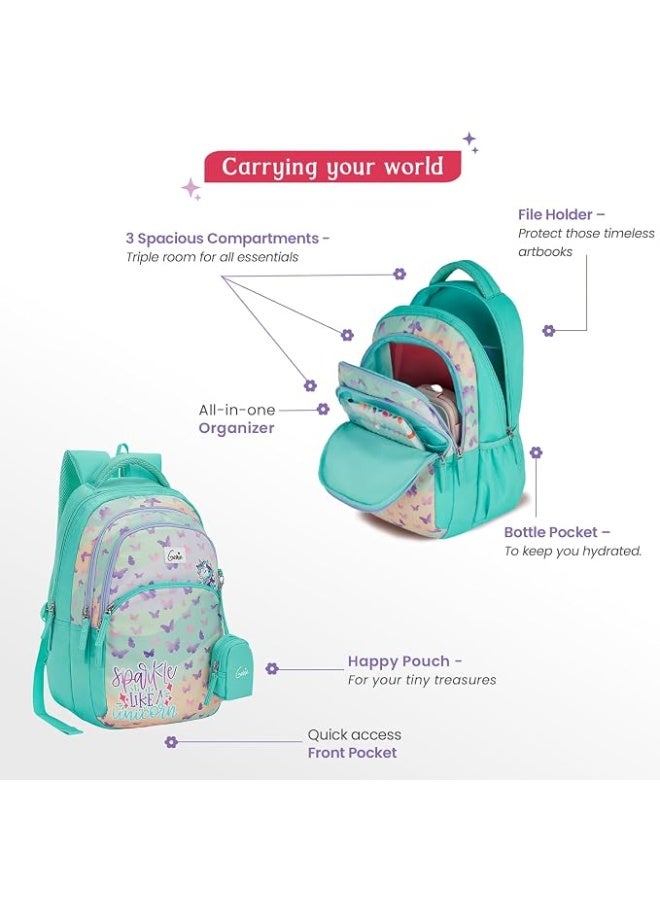 Genie Pixie School Backpack for Girls |17 In-27 Ltr with Three Compartments, Side Pockets and Light Weight with Padded Shoulders |Best for Books,Stationery, Lunch Box & Essentials - Teal - Image 5