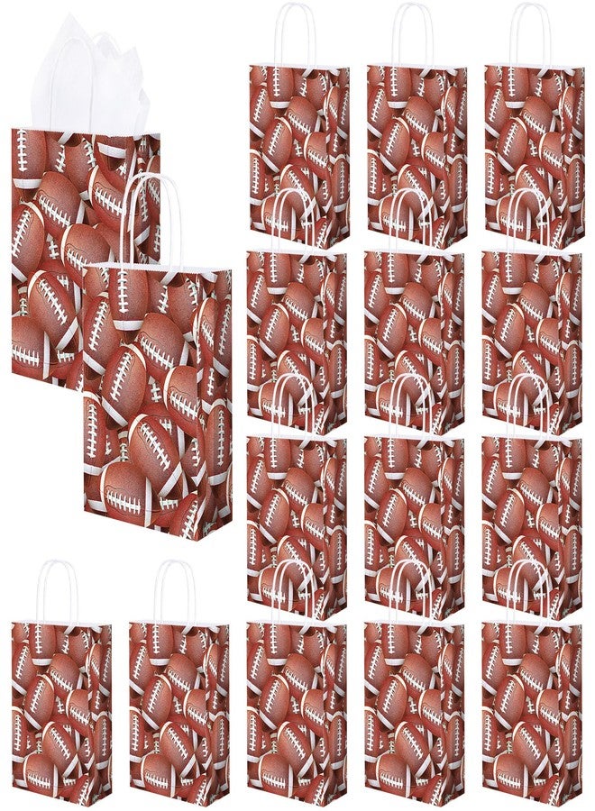 MIMIND 16 Pieces Football Gift Bags Tissue Paper 8.7 x 6.3 x 3.2 Inches Football Favor Bags with Handles Goodie Candy Treat Bag for Birthday, Sports Themed Party Supplies - Image 1