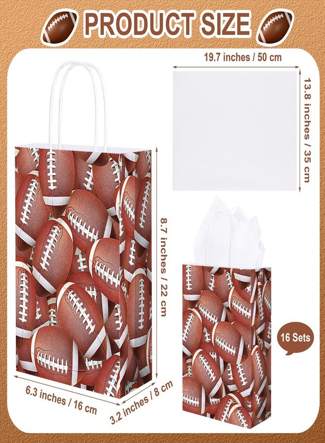 MIMIND 16 Pieces Football Gift Bags Tissue Paper 8.7 x 6.3 x 3.2 Inches Football Favor Bags with Handles Goodie Candy Treat Bag for Birthday, Sports Themed Party Supplies - Image 2
