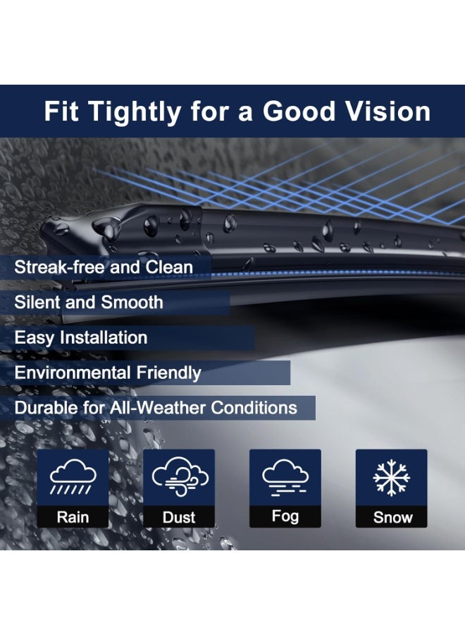 مجموعة شفرات مساحات الزجاج الأمامي البديلة من السيليكون المطلي S-Type مقاس 24 و19 بوصة مع وصلة فوهة غسيل الزجاج لتجربة قيادة آمنة وواضحة في جميع الظروف الجوية - Image 3