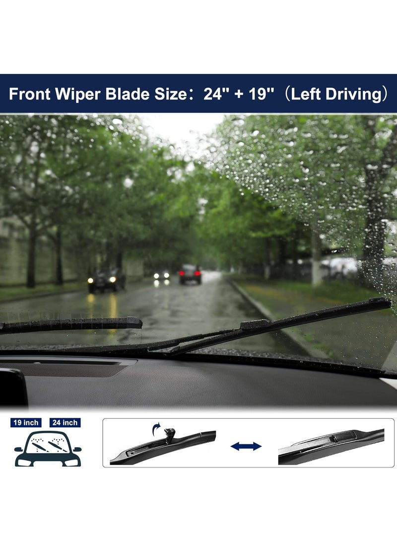 مجموعة شفرات مساحات الزجاج الأمامي البديلة من السيليكون المطلي S-Type مقاس 24 و19 بوصة مع وصلة فوهة غسيل الزجاج لتجربة قيادة آمنة وواضحة في جميع الظروف الجوية - Image 2