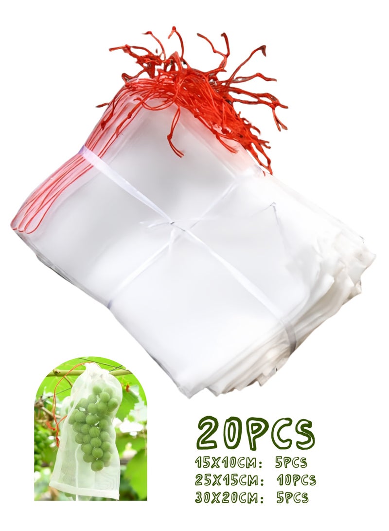 Generic 20 Pack  Protection Net Bags with Drawstring, Reusable Nylon Bird Insect Bird Barrier Screen for Vegetables Fruit Flowers  - Image 1