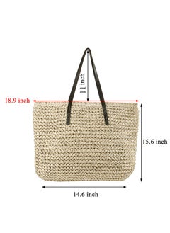 Ayliss Women Straw Woven Tote Large Beach Handmade Weaving Shoulder Bag Purse Straw Handbag (Square Beige 1)  - Image 3