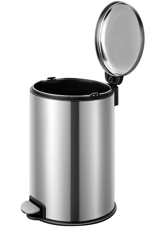 12L Pedal Bin Serene Silver Compact Step Round Bin With Soft Close Lid Fingerprint Resistant Finish Removable Inner Liner Bag Stabilizer