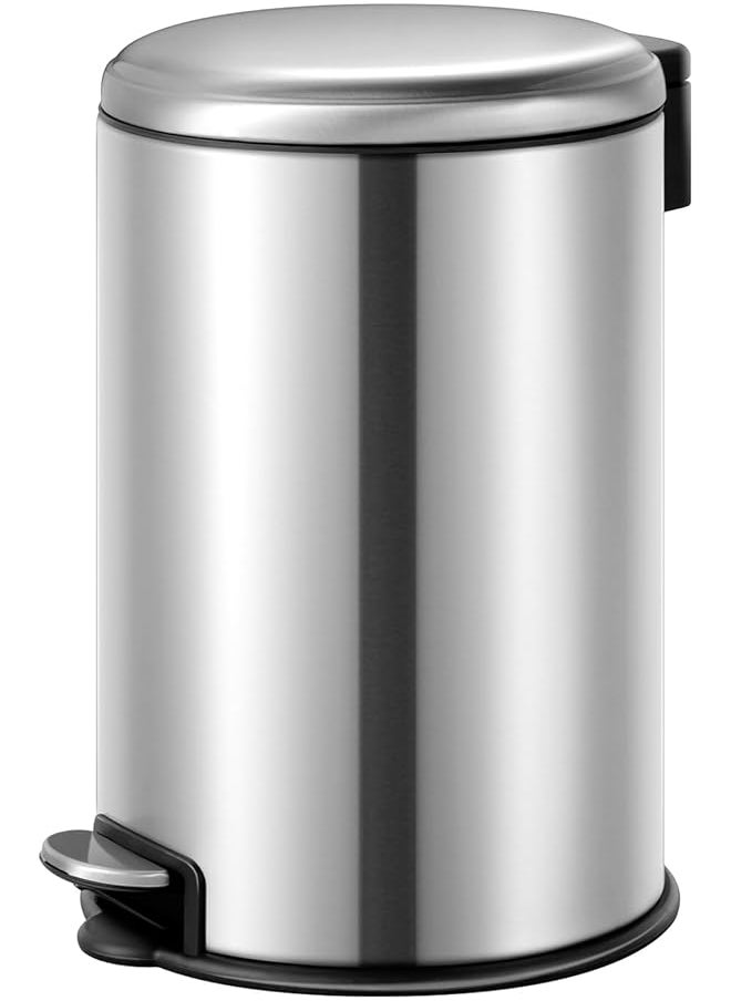 12L Pedal Bin Serene Silver Compact Step Round Bin With Soft Close Lid Fingerprint Resistant Finish Removable Inner Liner Bag Stabilizer