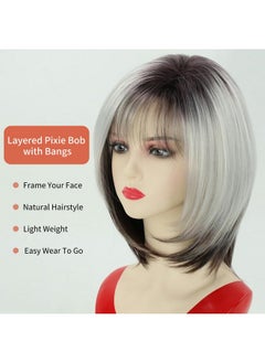 Medium Length Bob Wig With Bangs For White Women Layered Blonde Balayage Bob Straight Hair Wig Natural Synthetic Hair Replacement Wig Ombre Platinum With Brown Wig - pzsku/Z50C735448E9990D03984Z/45/_/1734182944/85fe8639-1aea-4583-b773-edae55786935