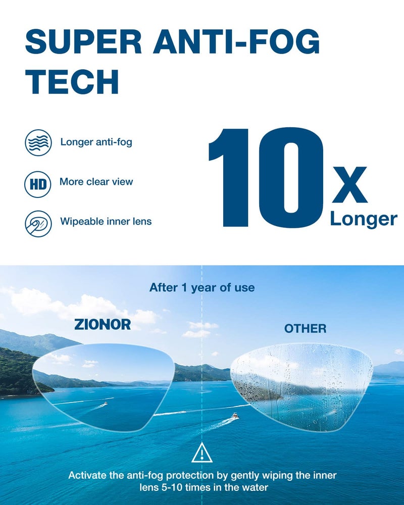 ZIONOR Swim Goggles, G1 MAX Super Anti-Fog Polarized Swimming Goggles for Men Women Adult, UV Protection Leakproof Easy Adjustable Strap for Indoor Outdoor Swimming (Polarized + Smoke) - Image 3