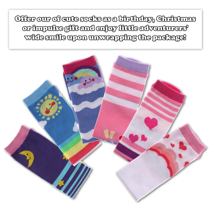 FNOVCO Girls Knee High Socks Kids Crazy Fun Gift Cute Animal Patterns Cotton Long Socks 6 Pairs (6 Pairs Colour Stripe) - Image 5