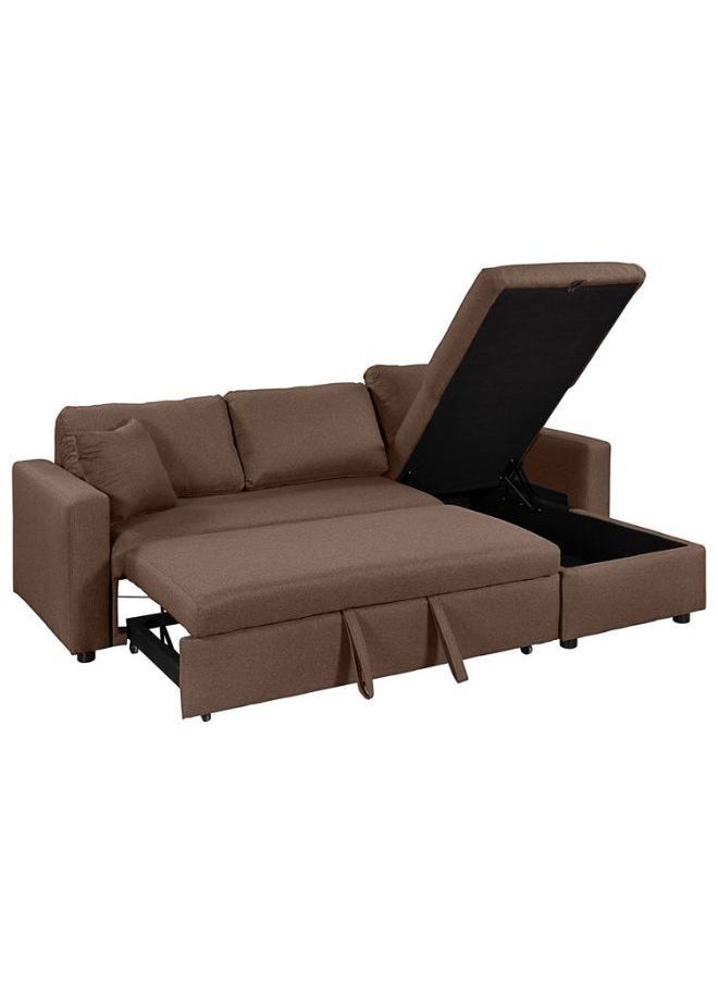 KARNAK - Hunter 3 Seater Diwan Sofa Bed With Cushions L-Shaped Storage Space | Convertible Living Room Furniture ‎Brown 210X160X75 Cm - Image 1