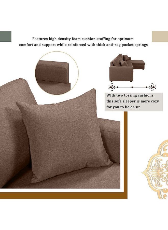 KARNAK - Hunter 3 Seater Diwan Sofa Bed With Cushions L-Shaped Storage Space | Convertible Living Room Furniture ‎Brown 210X160X75 Cm - Image 1