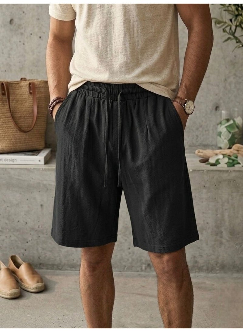 Hikes Men’s Premium Cotton Linen Shorts – Lightweight Breathable Summer Shorts with Elastic Waist & Relaxed Fit - Image 1
